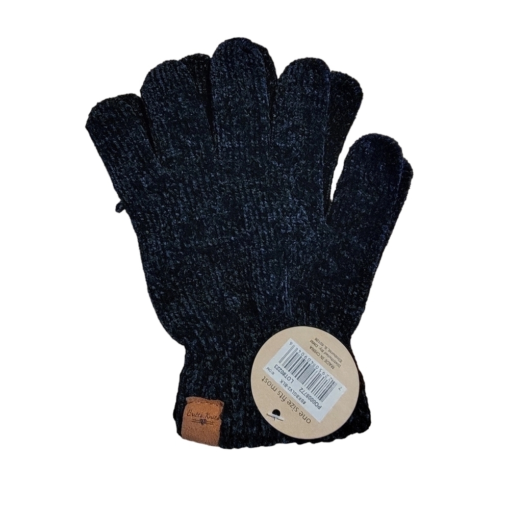NWT Britt's Knit Beyond Soft Black Chenille Extended Cuff Gloves T04